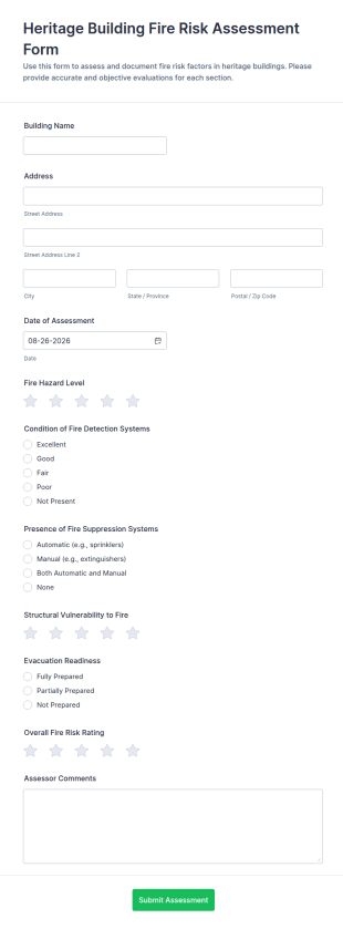 Heritage Building Fire Risk Assessment Form Template