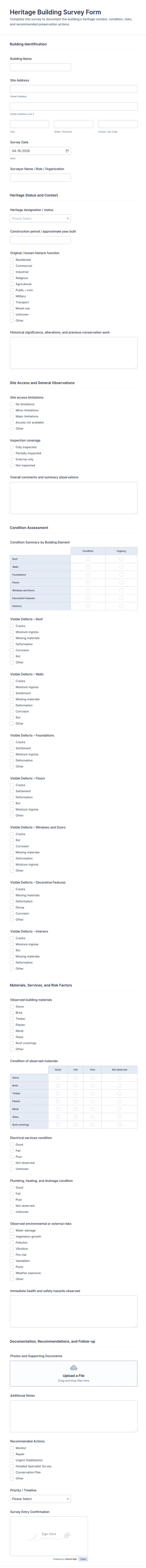 Heritage Building Survey Form Template