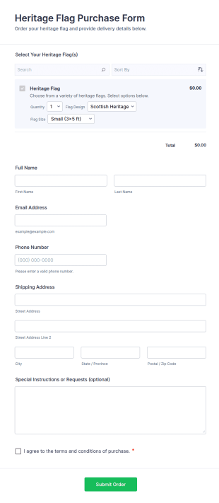 Heritage Flag Purchase Form Template