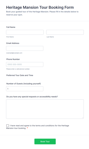 Heritage Mansion Tour Booking Form Template