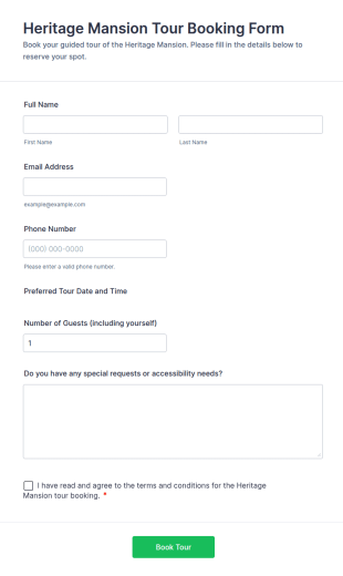 Heritage Mansion Tour Booking Form Template