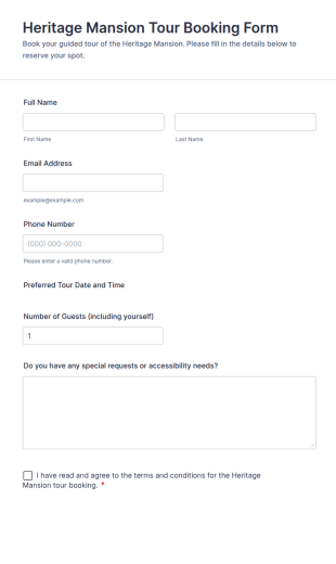 Heritage Mansion Tour Booking Form Template
