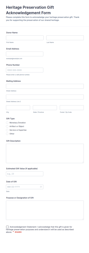 Heritage Preservation Gift Acknowledgement Form Template