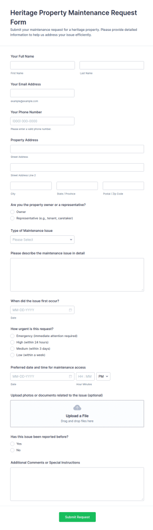 Heritage Property Maintenance Request Form Template