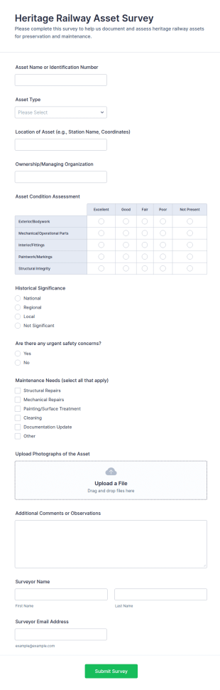 Heritage Railway Asset Survey Form Template