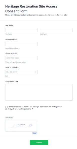 Heritage Restoration Site Access Consent Form Template