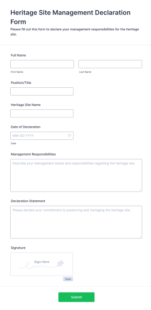 Heritage Site Management Declaration Form Template