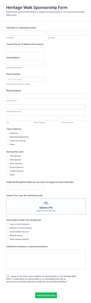 Heritage Walk Sponsorship Form Template