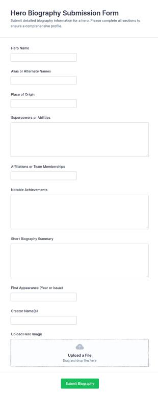 Hero Biography Submission Form Template