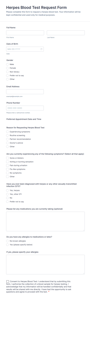 Herpes Blood Test Request Form Template