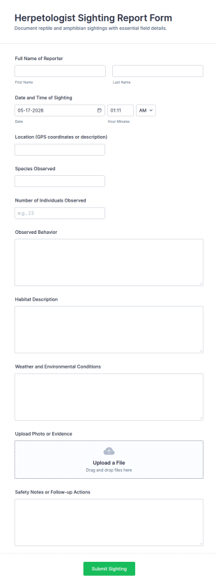 Herpetologist Sighting Report Form Template