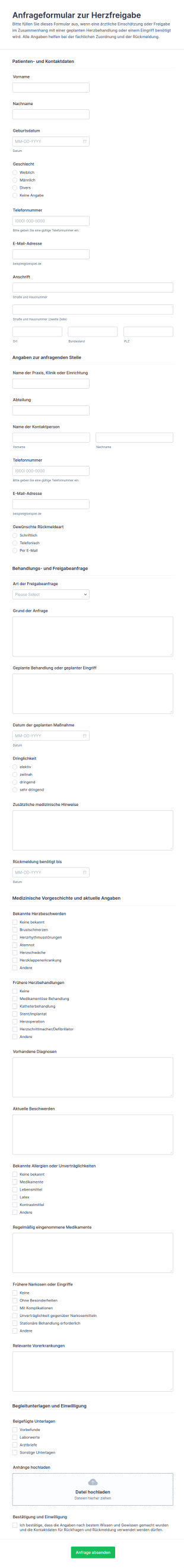 Herzgesundheitsfreigabe Antragsformular