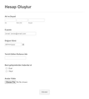 Hesap Oluşturma Form Template