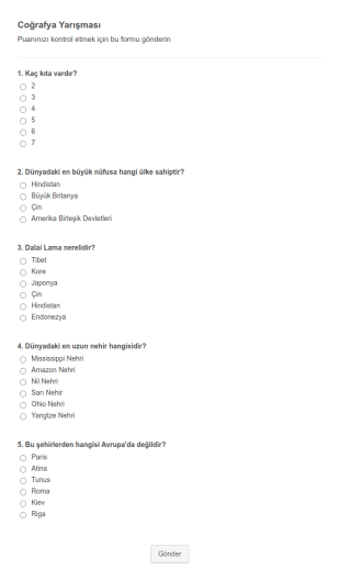 Hesaplamalı Sınav Form Şablonu