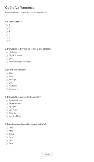 Hesaplamalı Sınav Form Şablonu