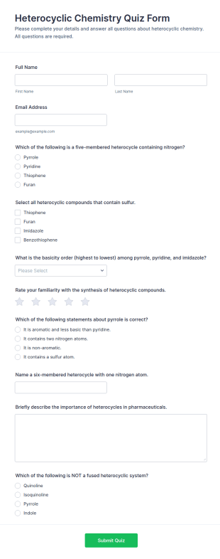 Heterocyclic Chemistry Quiz Form Template