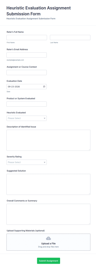 Heuristic Evaluation Assignment Submission Form Template