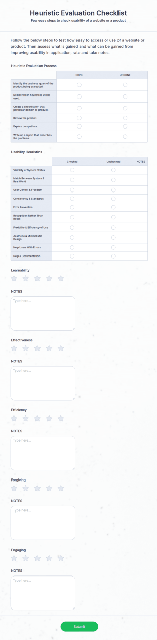 Heuristic Evaluation Checklist Form Template