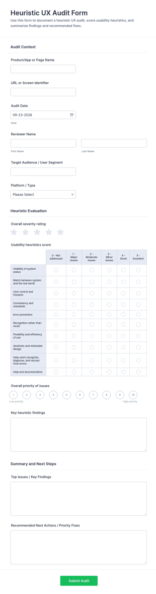 Heuristic UX Audit Form Template
