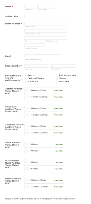 Hhs Academy For The Performing And Visual Arts Audition Scheduler Form Template