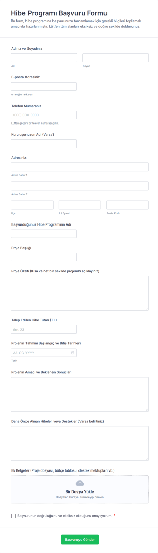 Hibe Programı Başvuru Form Şablonu