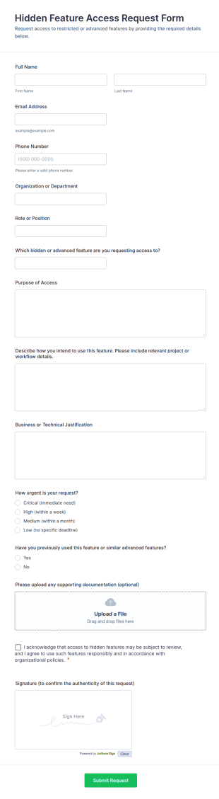 Hidden Feature Access Request Form Template