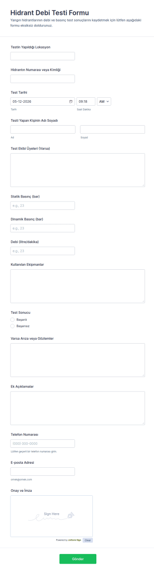 Hidrant Debi Testi Form Şablonu