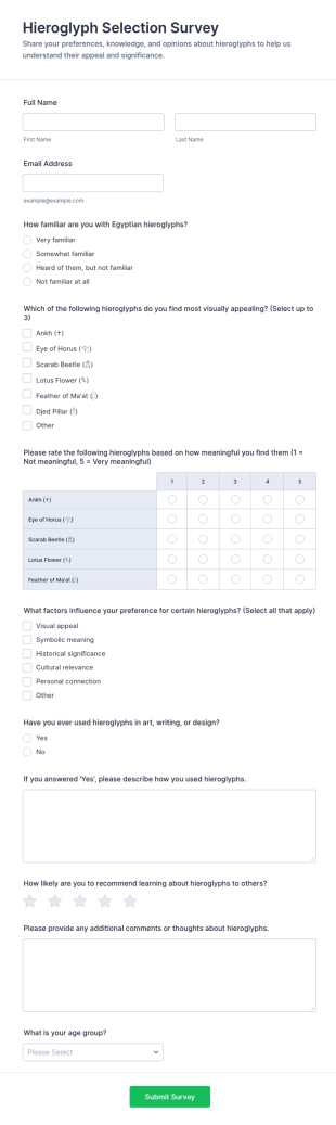 Hieroglyph Selection Survey Form Template