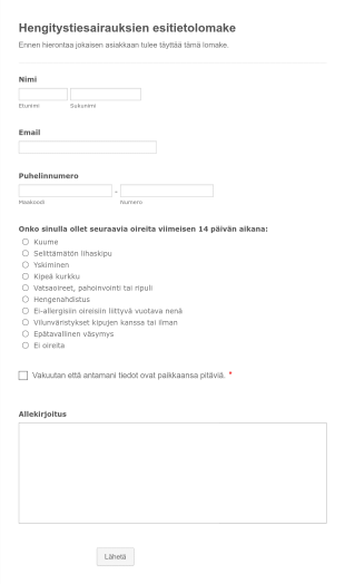 Hierontapalveluiden COVID 19 Esitietolomake
