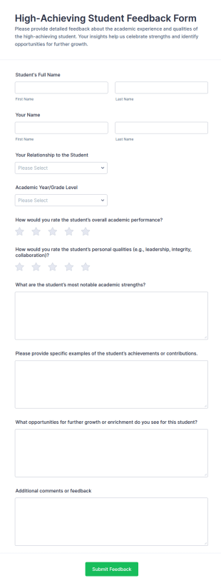 High Achieving Student Feedback Form Template