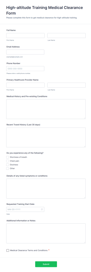 High Altitude Training Medical Clearance Form Template