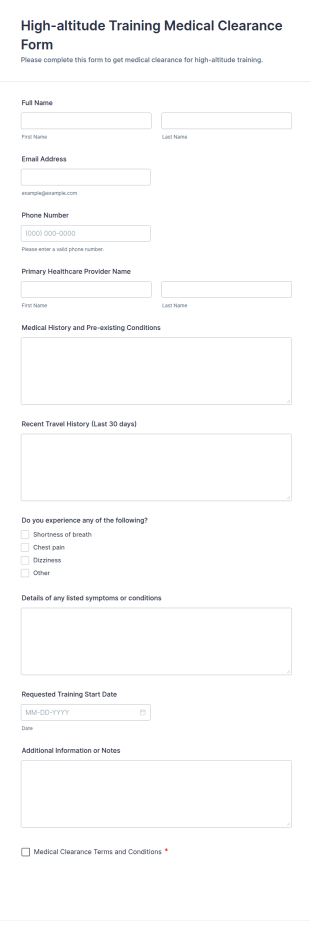 High Altitude Training Medical Clearance Form Template