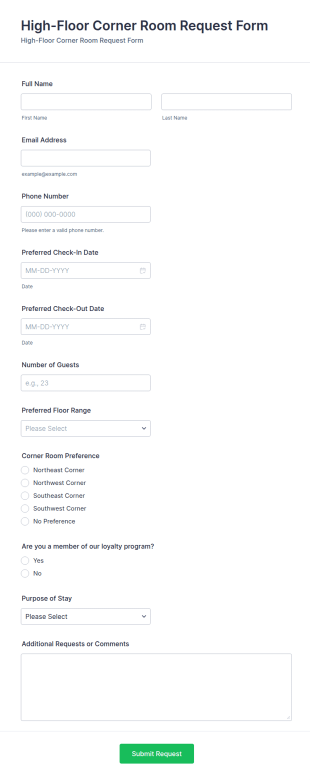 High Floor Corner Room Request Form Template