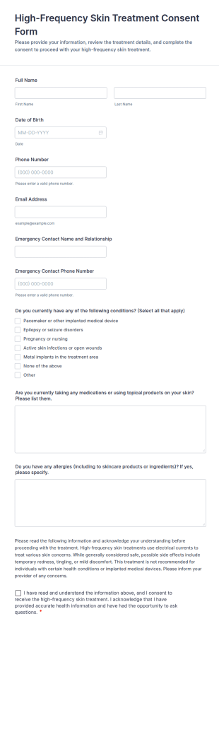 High Frequency Skin Treatment Consent Form Template