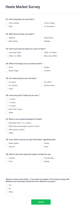 High Heels Market Survey Form Template