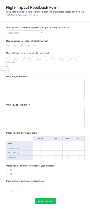 High Impact Feedback Form Template