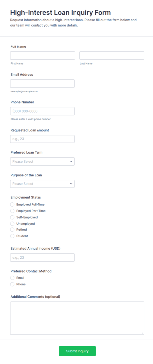 High Interest Loan Inquiry Form Template