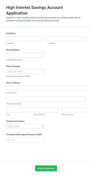 High Interest Savings Account Application Form Template