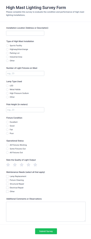 High Mast Lighting Survey Form Template
