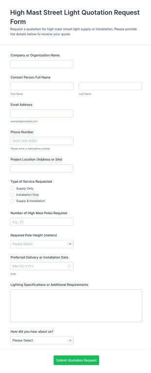 High Mast Street Light Quotation Request Form Template