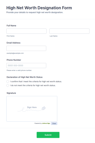 High Net Worth Designation Form Template