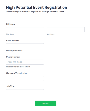 High Potential Event Registration Form Template