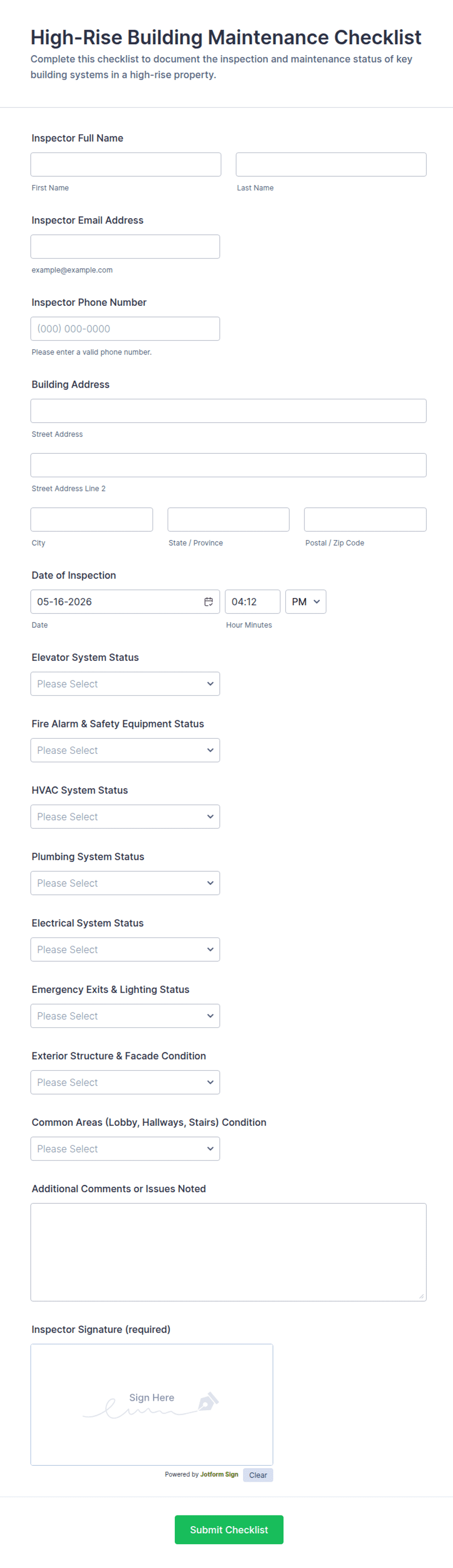 High-Rise Building Maintenance Checklist Form Template | Jotform