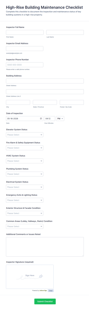 High Rise Building Maintenance Checklist Form Template