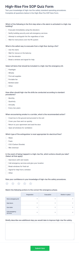 High Rise Fire SOP Quiz Form Template