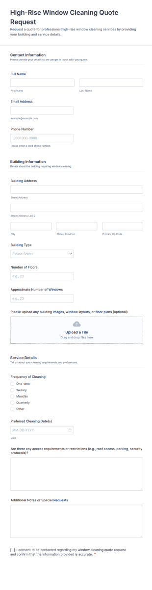 High Rise Window Cleaning Quote Request Form Template