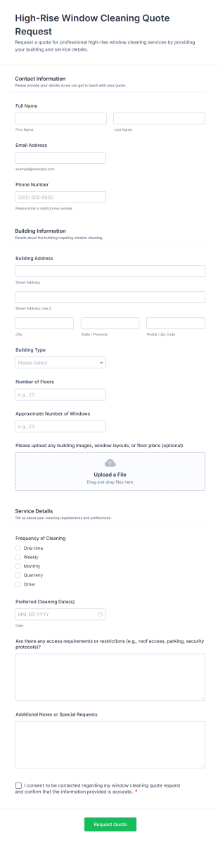 High Rise Window Cleaning Quote Request Form Template