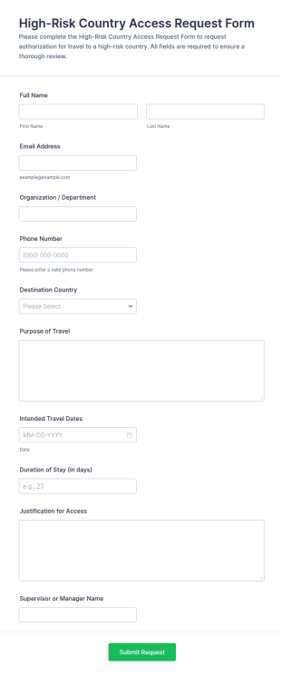 High Risk Country Access Request Form Template
