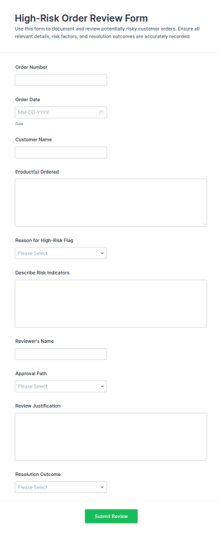 High Risk Order Review Form Template