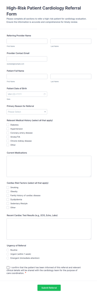 High Risk Patient Cardiology Referral Form Template